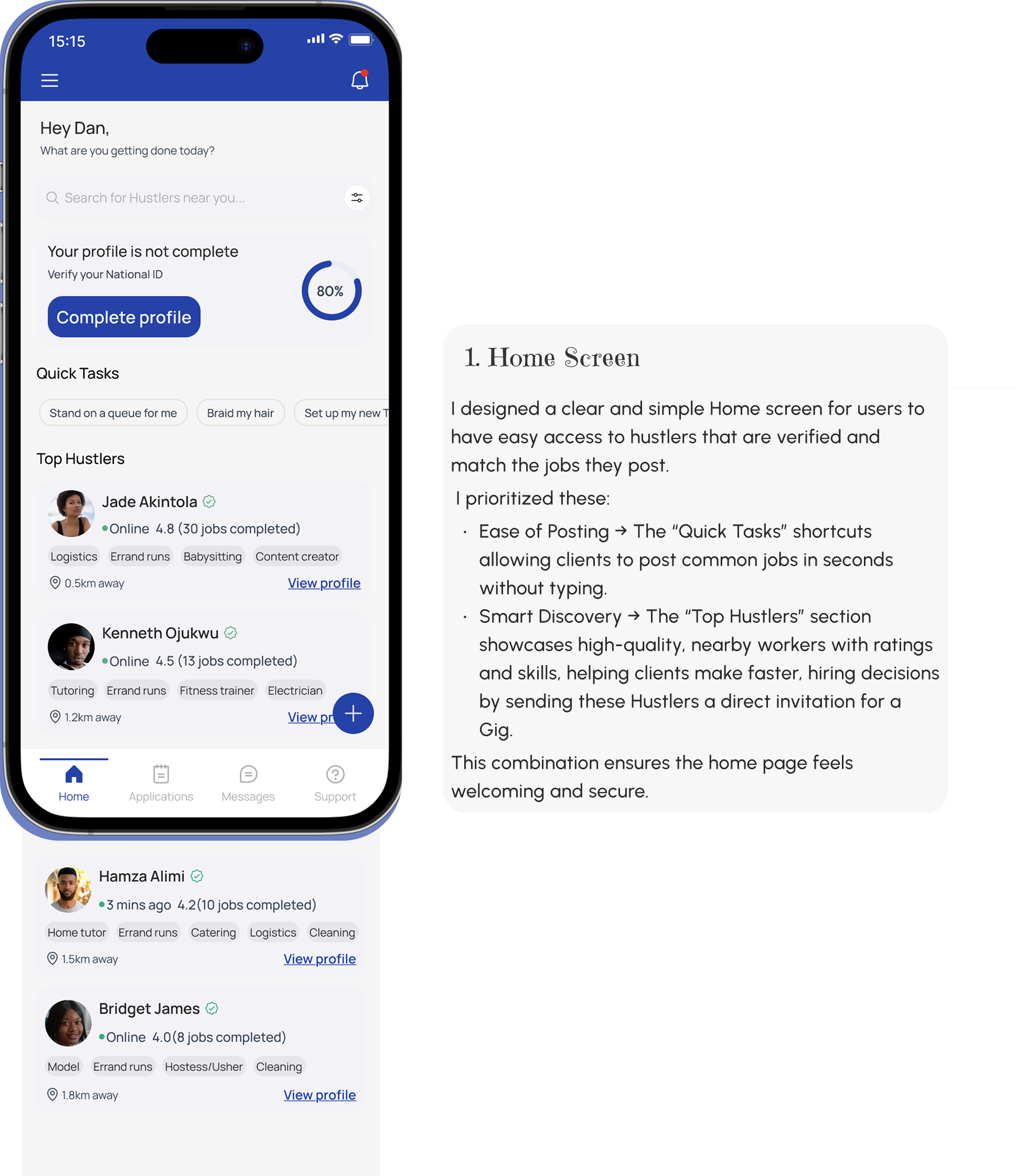 Hustle app client home screen